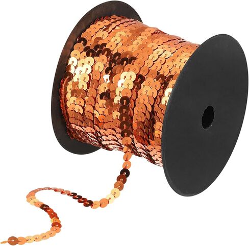 uxcell 6mm 98Yds Flat Sequins Strip, Spangle Paillette String Spool Roll Sewing String Ribbon for Fringe Sewing DIY Projects, Orange in Kuwait