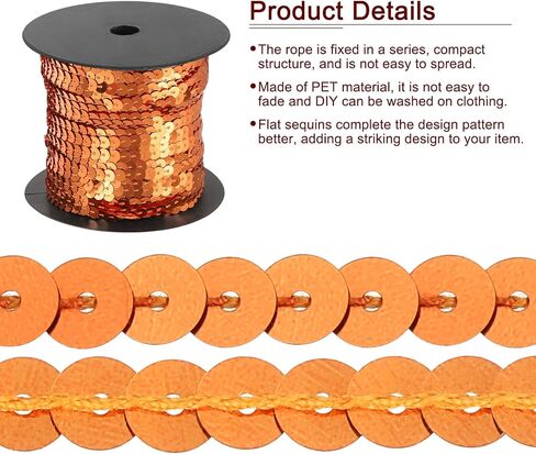 uxcell 6mm 98Yds Flat Sequins Strip, Spangle Paillette String Spool Roll Sewing String Ribbon for Fringe Sewing DIY Projects, Orange in Kuwait