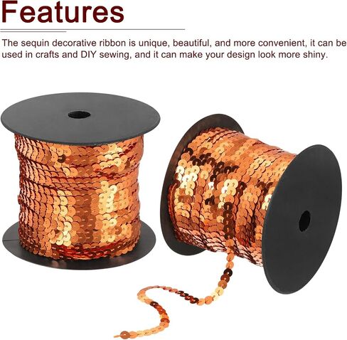 uxcell 6mm 98Yds Flat Sequins Strip, Spangle Paillette String Spool Roll Sewing String Ribbon for Fringe Sewing DIY Projects, Orange in Kuwait