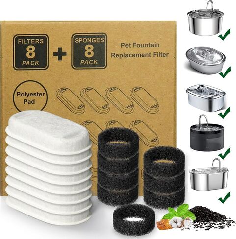 Cat Water Fountain Filters,16 Pack Cat Fountain Replacement Filters for Stainless Steel 67oz/2L Adjustable Water Flow Pet Water Fountain,Dog Water Fountain (8+8 Pack) in Saudi Arabia
