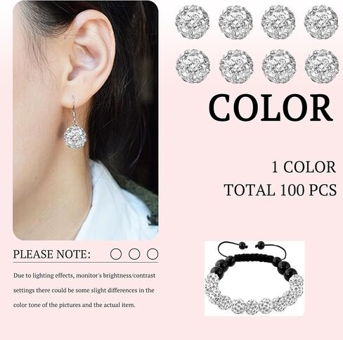 10mm Grade A Rhinestone Beads for Baseball Necklace-Round Disco Ball Beads Rhinestone Clay Beads for Earring Jewelry Making,Necklace Bracelet,DIY Craft Supplies(100 pcs Blue) in Saudi Arabia