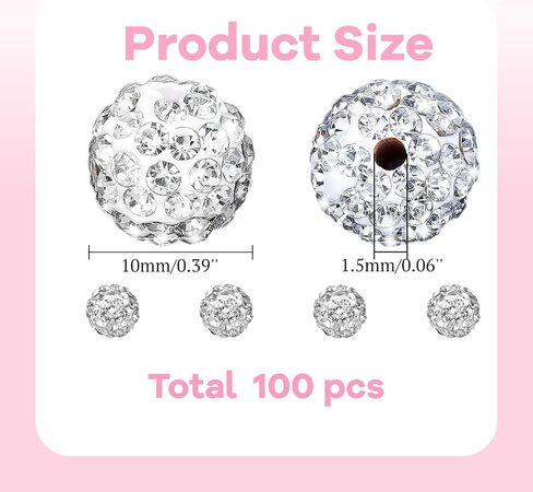 10mm Grade A Rhinestone Beads for Baseball Necklace-Round Disco Ball Beads Rhinestone Clay Beads for Earring Jewelry Making,Necklace Bracelet,DIY Craft Supplies(100 pcs Blue) in Saudi Arabia