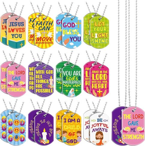 Aliceset 24 Pcs Bible Verses Religious Christian Dog Tag Necklace Religious Party Favors Inspirational Motivational Christian Necklace for Sunday School Prizes Gift in Saudi Arabia