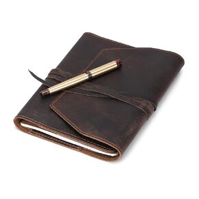 The Antiq Refillable Leather Journal, XL Journal and Diary Cover, Planner Cover, Handbook Cover, Bible Cover, B5 Notebook Cover with Pen Loop, Card Slots and Passport/Boarding Pass Pocket (Brown)