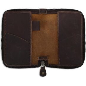 Zippered Leather Journal Cover Compatible with Moleskine Cahier TWONE Original Kraft Elan Pitch Black Pocket Size 3.5 x 5.5 for Field Notes Notebook Memo Books with Pen Holder Handmade Brown