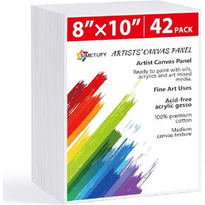 Simetufy 42 Pack Canvas Boards for Painting 8 x 10 inch Canvas Panels Blank Canvases for Painting - Gesso Primed Acid-Free 100% Cotton for Acrylics Oil Watercolor Tempera Paints