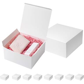 Mcfleet Gift Boxes with Lids 10x10x5 Inches 10 Pack Bridesmaid Proposal White Cardboard Gift Box for Presents, Christmas, Wedding, Graduation, Holiday, Birthday Craft Present Packaging