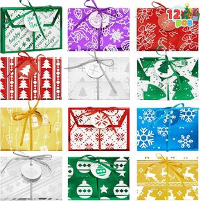 JOYIN 12 PCS Gift Card Boxes, Christmas Fancy Foil Gift Card Boxes with Ribbon, Decorative Wrapped Gift Card Holder Boxes (4.5" x 3.25" x 0.4") for Envelopes, Xmas present Decor