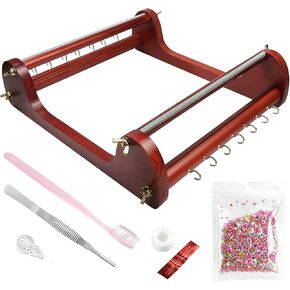 INDIVSHOW The Large Wooden Bead Loom Set with Seed Bead,Needle,Cotton Thread,Needle,Threader,Tweezre and Some Small Accessories,Jewelry Making Tools for DIY Necklace,Bracelet,Belts,and More