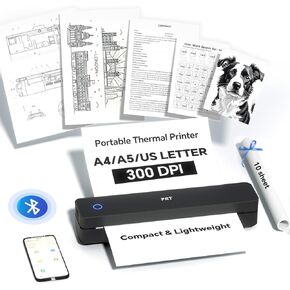 طابعة PRT محمولة لاسلكية للسفر، طابعة حرارية بلوتوث تدعم 8.5 بوصة × 11 بوصة حرف أمريكي A4 A5، متوافقة مع iPhone وAndroid والكمبيوتر المحمول، طابعة بدون حبر للمكتب والمنزل والمدرسة، باللون الأبيض