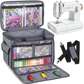 JJRING Sewing Machine Carrying Case, Portable Sewing Machine Bag with Shoulder Strap, Heavy Duty Sewing Machine Tote Suitable for Standard Sewing Machines, Gray