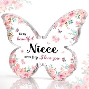 Unique Niece Gift from Auntie Aunt Uncle - 5x3.8x0.5 Inch Butterfly Acrylic Plaque Decor - Valentines Day Mothers Day Birthday Christmas Gift for Niece