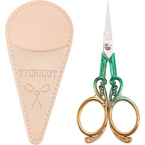Small Precision Scissor, Small Embroidery Scissors with PU Leather Sheath Sewing Scissor Embroidery Crafting Threading Scissor for Needlework Craft Art Work Manual Handicraft DIY Tool (Vintage color)