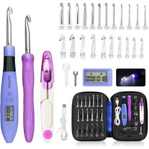 Counting Crochet Hook Set Digital, Crochet Kit with 22 Different Size Interchangeable Crochet Needle, Light Up Crochet Hooks for Stitch & Row Counter, Ergonomic Crochet Hooks with 2 Levels Led