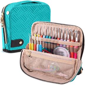 MYBAGZING Crochet Hook Case with 14 Size Crochet Hooks Set 2mm(B)-10mm(N) Ergonomic Crochet Hooks with Crochet Case Stand Up - Crochet Hook Organize for Crochet Lovers, Crochet Kit for Beginners