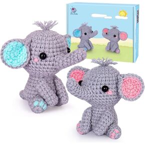 Crochet Kit for Beginners, Beginner Crochet Kit for Adults with Step-by-Step Video Tutorials, DIY Crochet Animal Kits Kids Knitting Supplies, 2 Pack Leopard Family (40%+ Yarn)