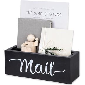 Desk Mail Organizer, Mail Organizer Countertop, Wood Desk Mail Storage Box, Envelop Holder for Home Office (Black-2 slot)