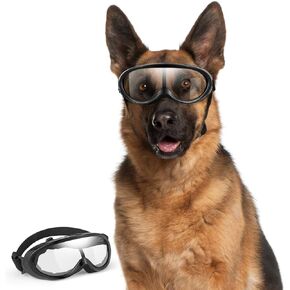 Lewondr Dog Goggles Medium Large Breed, Dog Sunglasses with Adjustable Straps and Soft Sponge Pad, UV/Wind/Dust/Fog/Snow Dog Eye Protection Sunglasses for Outdoor Driving Riding, Black