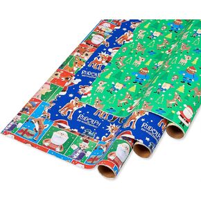 American Greetings 105 sq. ft. Peanuts Christmas Wrapping Paper Bundle with Cut Lines, Peanuts Characters (3 Rolls 30 in. x 14 ft.)