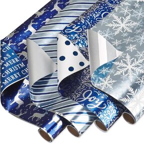 American Greetings 80 sq. ft. Blue Wrapping Paper Bundle for Christmas, All Holidays, Blue and White Stripes (4 Rolls 30 in. x 8 ft.)