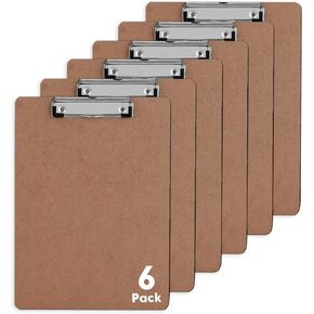 Clipboards, PANDRI 6 Pack Hardboard Office Clipboards, Low Profile Clip, Clip Boards 8.5x11 Standard Letter Size, Classroom Supplies, ECO Friendly