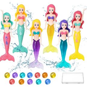 Diving Pool Toys Set, 6PCS Mermaids Underwater and 12PCS Big Colorful Diamond Swimming Pool Sinking Toys for Kids Children (Color Random)