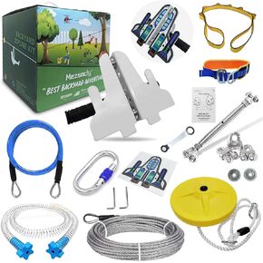 Zipline kit for Kids and Adults, Zip String 120FT Ziplines kit for Children, 500lb Easily with The Weight of Children and Adults, Adjustable Length, Easy Assembly, Animal Frog Style,Green