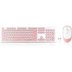 Wireless Keyboard and Mouse Combo, Full Size Compact Quiet Wireless Keyboard and Mouse Set 2.4G Ultra-Thin Sleek Design for Windows, Computer, Desktop, PC, Notebook, Laptop,Round Keys Pink