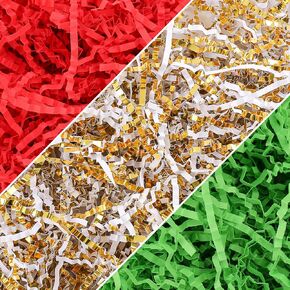 FUSHENMU 300g/10.6oz Christmas Raffia Paper Confetti Shred,Red Green Gold Cut Paper Grass Filler Paper for Gift Wrapping Craft DIY Gift Bag Box Filling Party Home Decoration