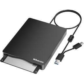 Wbacon Dual interface3.5 USB External Floppy Disk Drive Portable 1.44 MB FDD for PC Windows XP 7 8 10 11.USB3.0&Type C