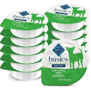 Blue Buffalo Basics Adult Small Breed Grain-Free Wet Dog Food for Skin & Stomach Care, Limited Ingredient Diet, Lamb Recipe, 3.5-oz. Cups (12 Count)