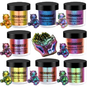TECHAROOZ Chameleon Mica Powder 8 Color Shift Mica Powder, Holographic Glitter for UV & Epoxy Resin Supplies, Eyeshadow, Acrylic Paint, Nail Decor, Slime, Soap Making, Candles, Bath Bombs, Cosmetics