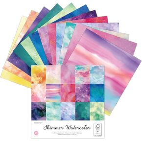 36 sheets 12x12 Paper Pad Pack Scrapbook Cardstock Decorative Paper - Shimmer Watercolor- for Card Making Journaling Planner Origami Scrapbook Paper Scrapbooking Supplies
