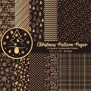 Morcheiong 55 Sheets Merry Christmas Pattern Paper Set Decorative Paper for Card Making Scrapbook Photo Album Decor, 10 Designs (Mixed-Colors, 5.7*8.27 inches)