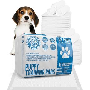 Bulldogology 50-Count Dog Puppy Pads (24x24) Large Pee Pads for Dogs - 6 Layer Pet Training Pads, Super Absorbent Puppy Pads with Adhesive Tabs for Small to Large Dogs