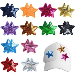 TKOnline 24 Pcs Sequins Glitter Shiny Star Iron on Patches Ironing Patch Embroidery Fashion Applique DIY Craft Supplies for Hats Clothes Backpacks