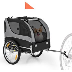 PETSITE Dog Bike Trailer, Dog Cart for Bicycle with 3 Breathable Mesh Entrances, Safety Flage, Easy Folding Pet Carrier with Quick Release Wheels, Pet Bike Trailer for Small & Medium Sized Dogs