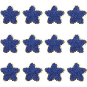 MECCANIXITY 12 PCS Star Embroidered Patches Patriotic Gold Edge Chenille Patches Star Appliques for Clothing Bags Laptop Decorations, White