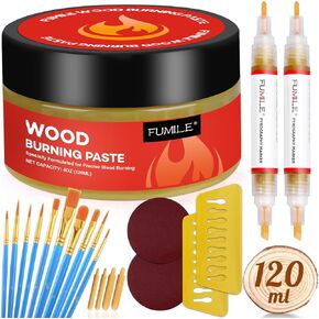 FUMILE Wood Burning Gel Kit,4 OZ Wood Burning Paste,Wood Burning Pen Kit for Wood Burning Design for Beginners, Stable Heat Activated Paste(21 PCS).