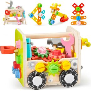 SYNCFUN Kids Tool Set, 51 PCS Wooden Educational Tools for Boys and Girls, Montessori Toys for 3 4 5 6 Year Old, Learning and Construction Toys for Toddlers, Christmas Birthday Gift
