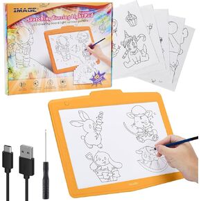 IMAGE Light Pad, A4 Tracing Pad with USB Power Supply/Battery Operated, Dimmable Brightness with Memory Function, LED Tracing Light Pad for Drawing, Sketching and Animation 6000k Orange