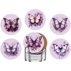 Butterfly Gifts Coaster, Ceramic, Set of 6, with Gift Box, Absorbent with Cork Base, Gifts for Butterfly Lovers, Home Decor for Housewarming, Thanksgiving, Birthday, Christmas