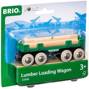 BRIO World - 33696 Lumber Loading Wagon | 4 Piece Toy Train Set for Kids | FSC-Certified Wooden Components | Ideal for Ages 3 and Up - Green