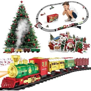 Christmas Train Set for Around The Tree with Lights & Sounds - Electric Holiday Train with Large Tracks for Kids Ages 4-8 - Fun Holiday Toy for Under The Christmas Tree