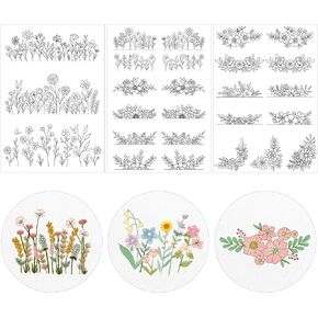 Water Soluble Stabilizer Embroidery Paper - Stick and Stitch Embroidery Paper Wash Away, 3 Sheet Embroidery Patterns, Potted Plant, Flower Book Cat Design, Hand Sewing Crafts