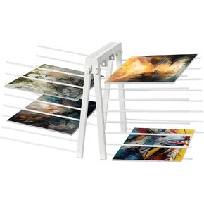 OFFICEROO Canvas Print Rack - 16 Shelves Ladder Paint Drying Rack with Adjustable Width - Portable & Space-Saving Painting Art Rack & Artwork Storage