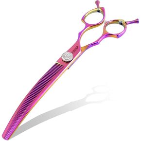 Professional Curved Thinning Shears Dog Grooming Scissors 7.5'' Blue Green Curved Thinner Scissors for Grooming Large Dogs Pet 56 Teeth Japan 440C(Curved Thinner,Turquoise)