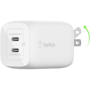 شاحن حائط بيلكين 65 واط مزدوج USB-C، شحن سريع PD 3.0 مع تقنية GaN لسلسلة iPhone وiPad Pro 12.9 وMacBook وGalaxy Series والكمبيوتر اللوحي والمزيد - أسود in Kuwait
