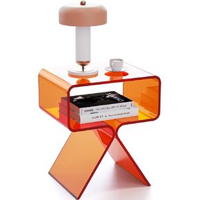 Acrylic Nightstand Side Table Modern Design Clear Home Decor Display End Table for Living Room (Orange)