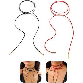2PC Gothic Bow-knot Velvet Choker Necklace Sexy Long Wrap Rope Collar Tie Neck Chain Gothic Boho Velvet Choker